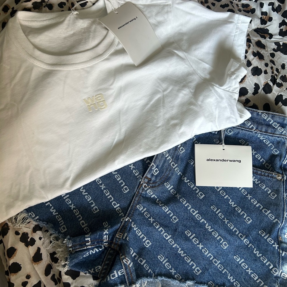 Alexander Wang White Tee and Logo Denim Shorts